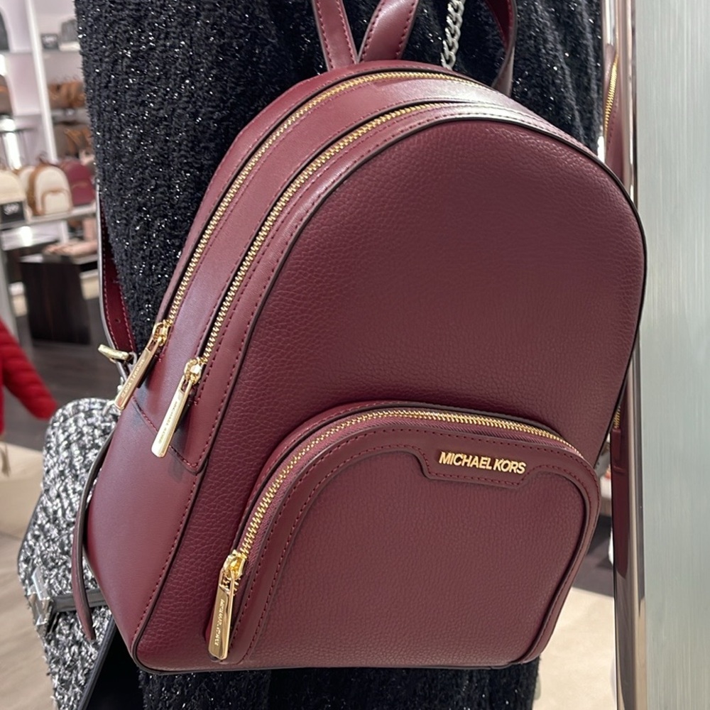Michael Kors Jaycee Medium Pebbled Leather Backpack
 Oxblood/Golden 
NWT